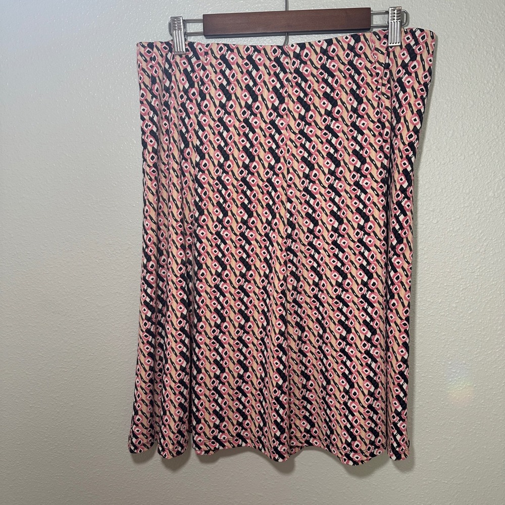 Sag Harbor Stretch Petite Pink Black Diamond Print A-Line Skirt PL Preppy